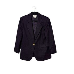 Jonathan Logan Wool Blazer Size 8 Petite Black Gold Button Boxy Vintage